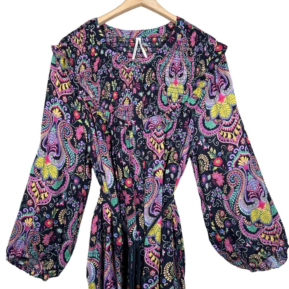 ANTHROPOLOGIE Vibrant Tunisian Paisley Smocked Boho Cover-Up Tunic - Picture 8 of 16